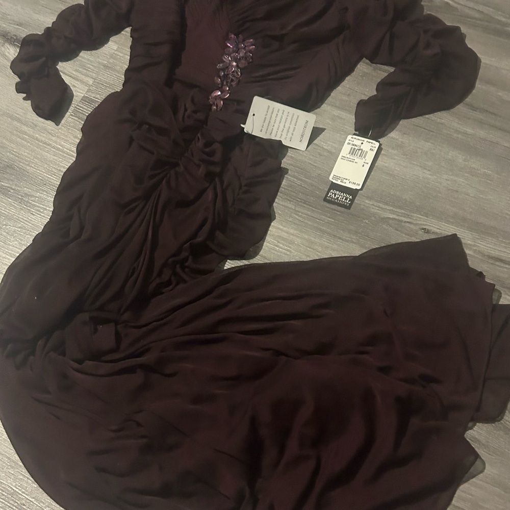Adrianna Papell Plum Long Sleeve Gown - Picture 4 of 7